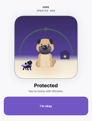 The Woof home screen showing the household scene and protection status.