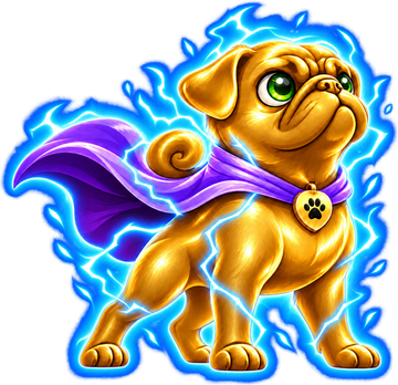 Super Woof: the golden Woof guardian in a purple cape.